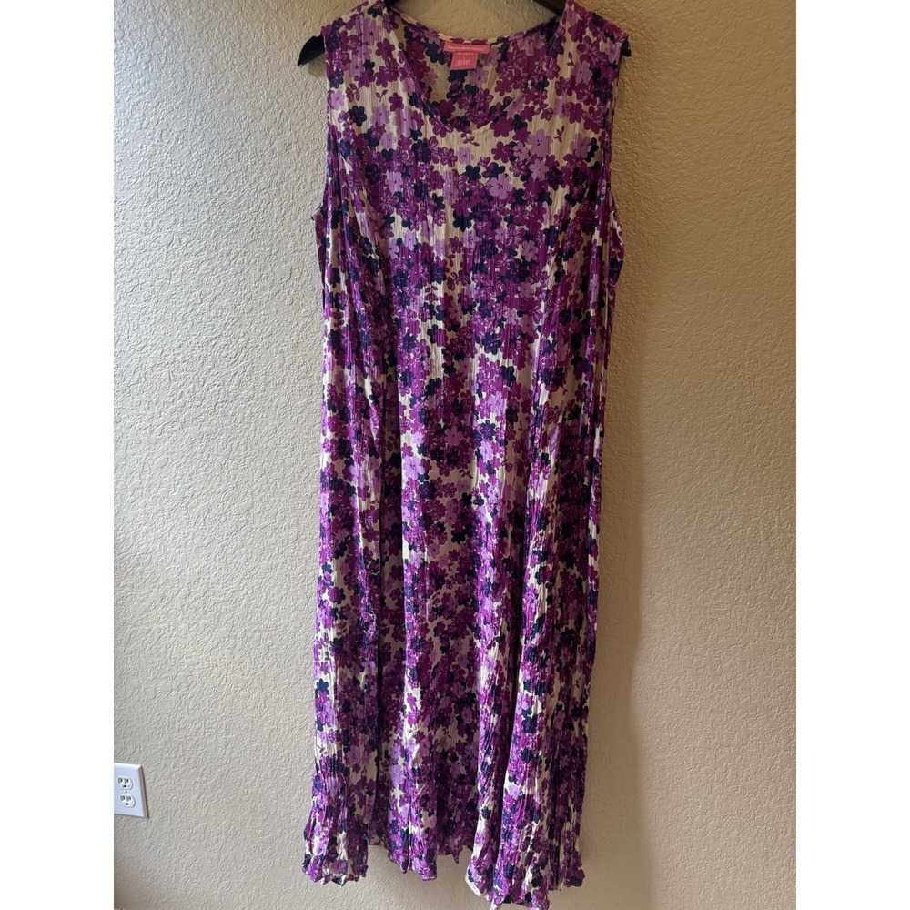 Woman Within Dress Large Purple‎ Blue Floral Print Rayon Popover Sundress
